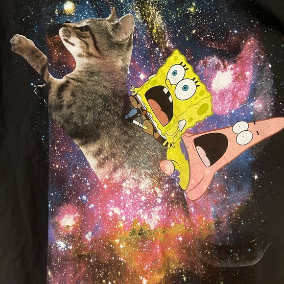 Nickelodeon Spongebob Squarepants & Patrick On A Cat in a Galaxy XL Mens T-shirt - Picture 2 of 7